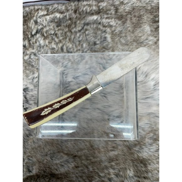 Vintage Regent Sheffield 3 Pieces Woodgrain Brown Tan Leaf Design Stainless Stee - Picture 7 of 12